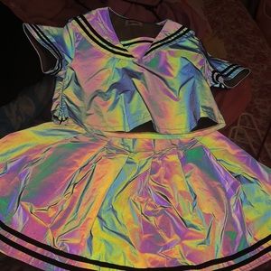 Reflective sailor school girl top & skirt set